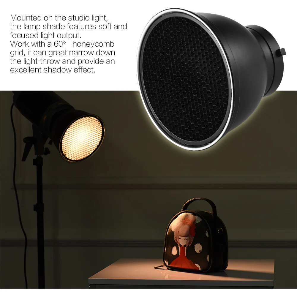 7" Standard Reflector Diffuser Lamp Shade Dish with 60 degree Honeycomb Grid for Bowens Mount Studio Strobe Light Speedlite
7" Standard Reflector Diffuser Lamp Shade Dish with 60 degree Honeycomb Grid for Bowens Mount Studio Strobe Light Speedlite