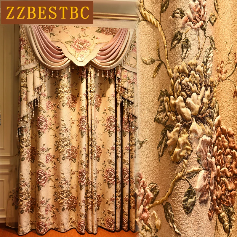 Top luxury 3D Jacquard embossed blackout curtains for bedroom windows High quality large flower villa curtains for living room
Top luxury 3D Jacquard embossed blackout curtains for bedroom windows High quality large flower villa curtains for living room