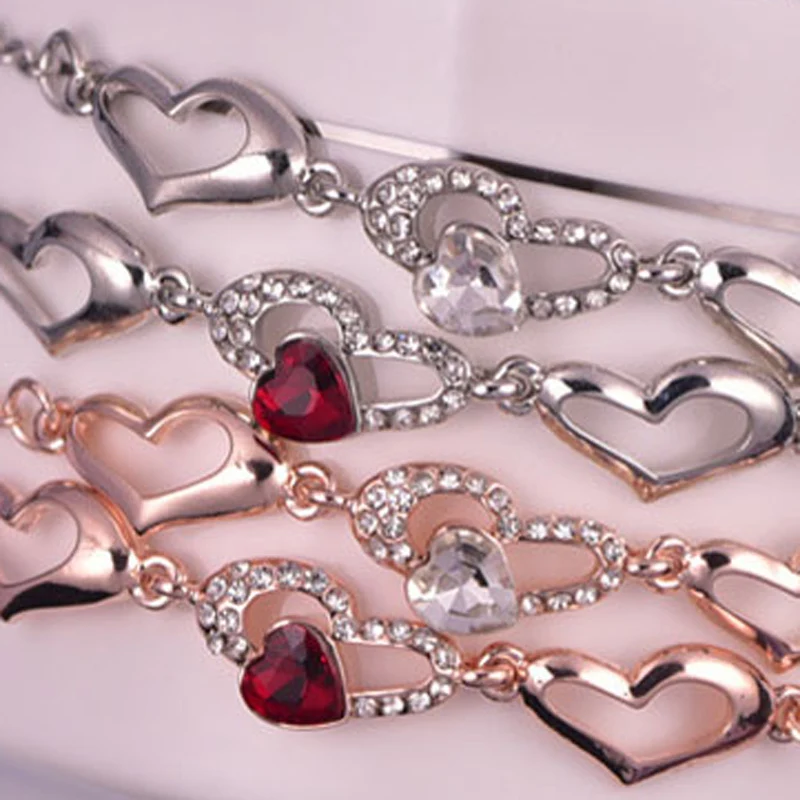 BGG New Design Heart Pendant Women Bracelet Fashion Rose Gold Stainless Ladies Bangles Bracelets Crystal Jewelry Feminino | Украшения и