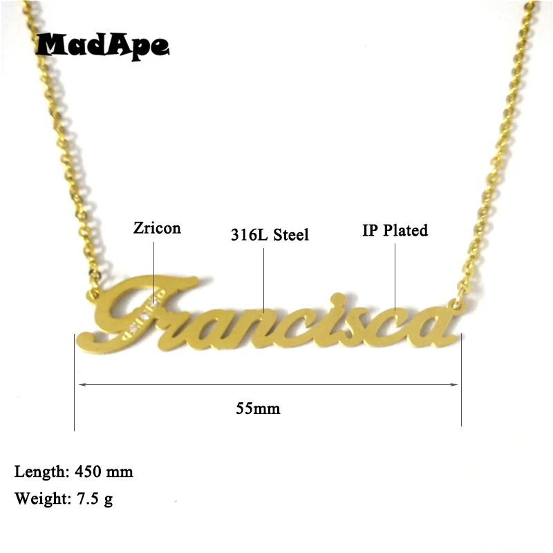 MadApe Custom Jewelry Name Necklace Customized Any Personalized Letter Name Pendant Necklace, "Francisca" Gold Choker For Women
MadApe Custom Jewelry Name Necklace Customized Any Personalized Letter Name Pendant Necklace, "Francisca" Gold Choker For Women
