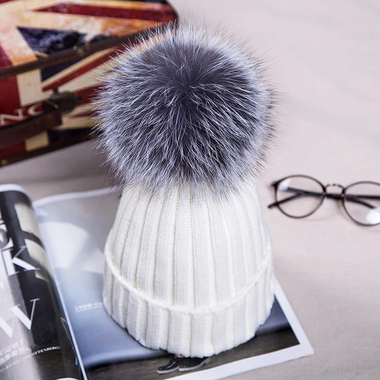 New Autumn Winter women cap real fox fur ball hat Pom poms 15CM knitted female thick protect ear warm Lady Beanies Headgear | Аксессуары