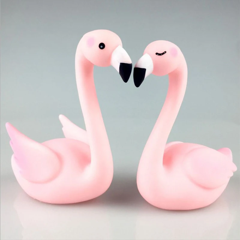 1Pair Weeding Flamingo Gift Mascot Party Cake Topper Decor Resin Cartoon Pink Birds Home Furnishing Handicraft Ornament | Игрушки и