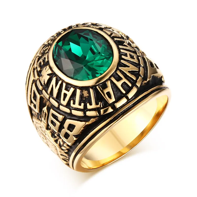 Fashion Mens Rings Stainless Steel Manhattan College Ring with Green CZ Crystal Vintage Men Bike Fashion Jewelry Graduation Gift
Fashion Mens Rings Stainless Steel Manhattan College Ring with Green CZ Crystal Vintage Men Bike Fashion Jewelry Graduation Gift