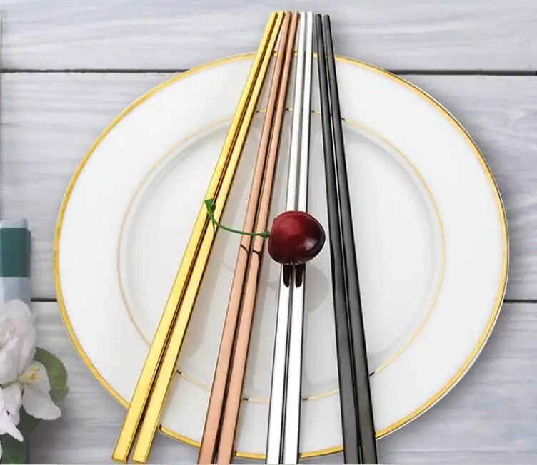 Hot sell 100 pairs/lot High Grade 304 Stainless Steel Square Chopsticks China Dinnerware 4 Colors
Hot sell 100 pairs/lot High Grade 304 Stainless Steel Square Chopsticks China Dinnerware 4 Colors