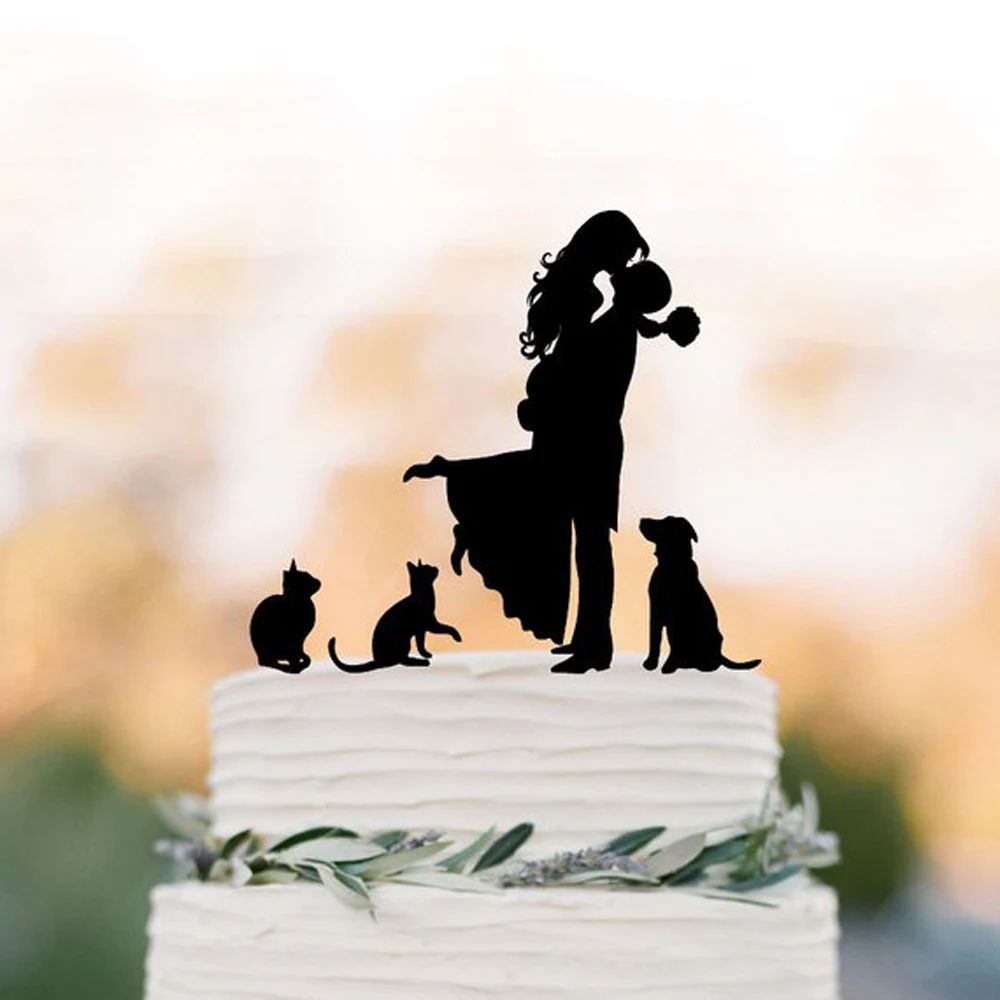Family Wedding Cake topper, Couple and two cats with dog Cake Topper silhouette, cake topper bride and groom kissing silhouette
Family Wedding Cake topper, Couple and two cats with dog Cake Topper silhouette, cake topper bride and groom kissing silhouette