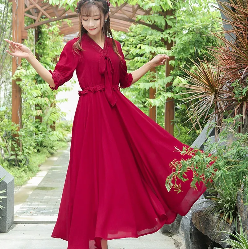 Vintage Slim Dress Court Lady Elegant Embroidered Bow Mid-lengthhalf Sleeve Sweet Fashion Fairy Dress
Vintage Slim Dress Court Lady Elegant Embroidered Bow Mid-lengthhalf Sleeve Sweet Fashion Fairy Dress