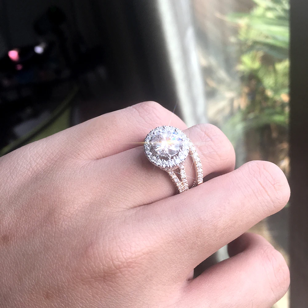 DovEggs 14K 585 два тона золото 2ct центр 8 мм F цветной круглый блестящий лабораторный Grown