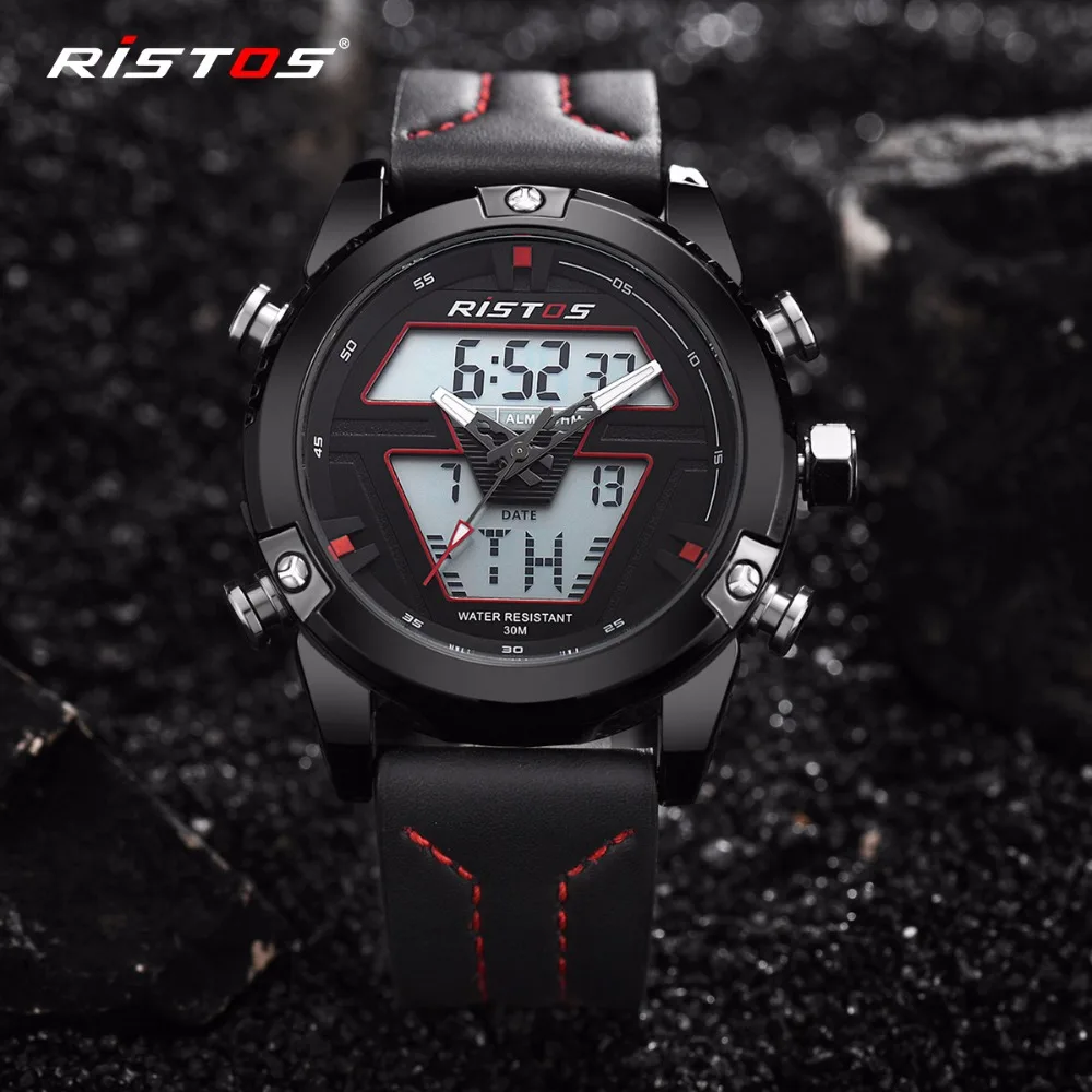 RISTOS мужские спортивные часы аналоговые наручные многофункциональные с