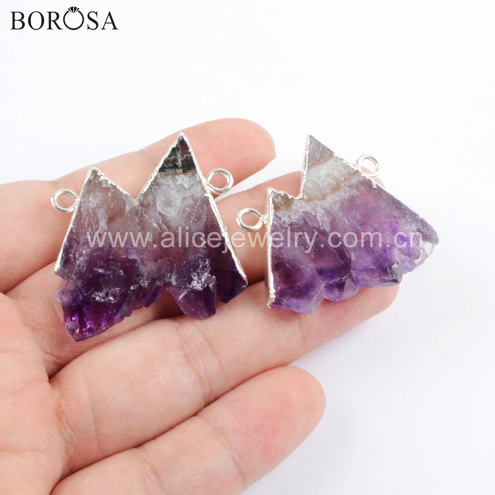 BOROSA 5PCS Silver Plated Natural Amethysts Slice Hill Connector Purple Crystal Mountain Double Loops for Necklace WX1069
BOROSA 5PCS Silver Plated Natural Amethysts Slice Hill Connector Purple Crystal Mountain Double Loops for Necklace WX1069