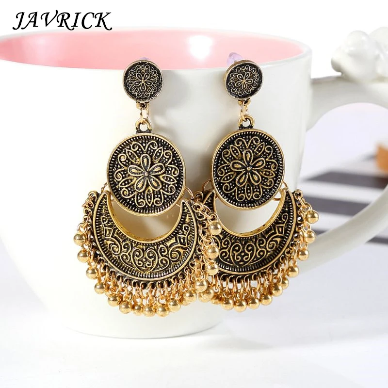 Модные Этнические женские висячие серьги Бали Jhumka Jhumki золотой парчовый Лотос