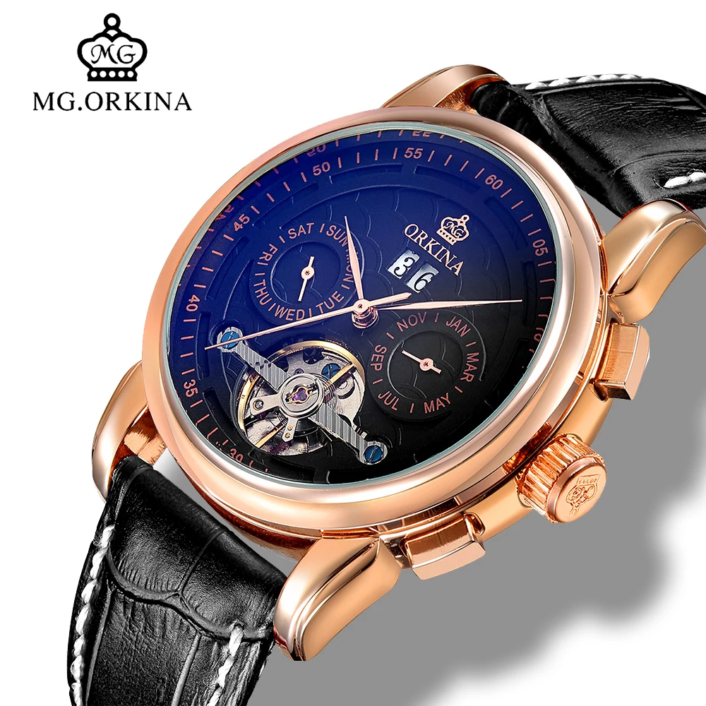 

Mg.orkina Tourbillon Automatic Watch Luxury Rose Gold Mechanical Self Wind Auto Date Wrist Watches Men montre automatique homme