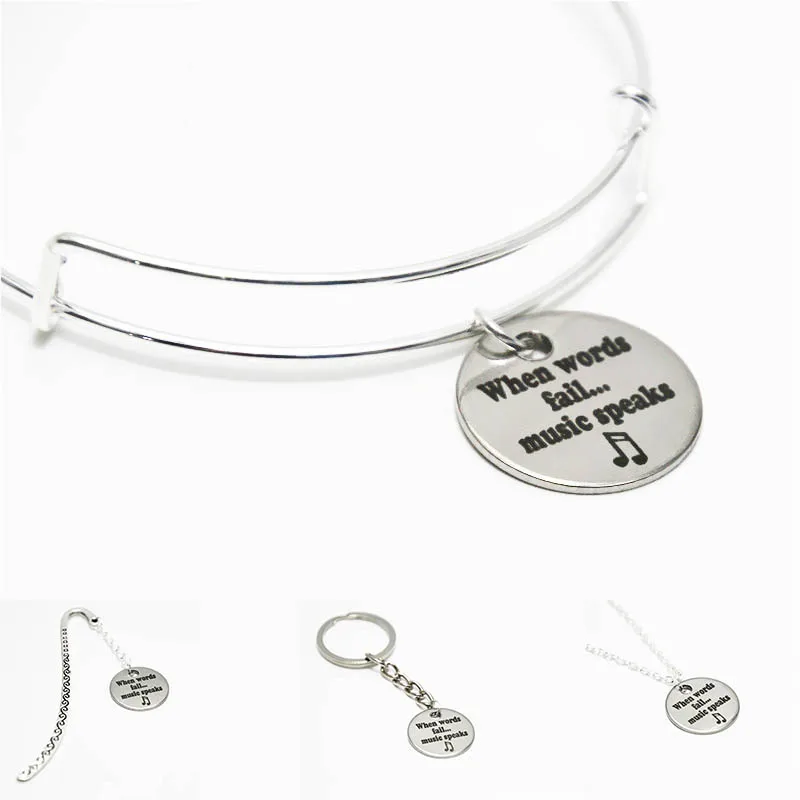 12pcs/lot When words fail music speak Bangle music stainless steel charm necklace keyring bookmark Jewelry
12pcs/lot When words fail music speak Bangle music stainless steel charm necklace keyring bookmark Jewelry