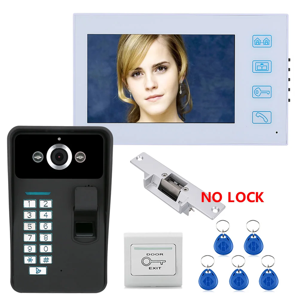 7 "TFT отпечаток пальца распознавание RFID пароль видео домофон дверной звонок с
