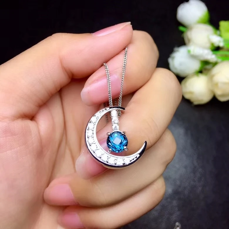 natural blue topaz gem pendant S925 silver Natural gemstone Necklace trendy grace Moon Bend two uses women girl fine jewelry
natural blue topaz gem pendant S925 silver Natural gemstone Necklace trendy grace Moon Bend two uses women girl fine jewelry