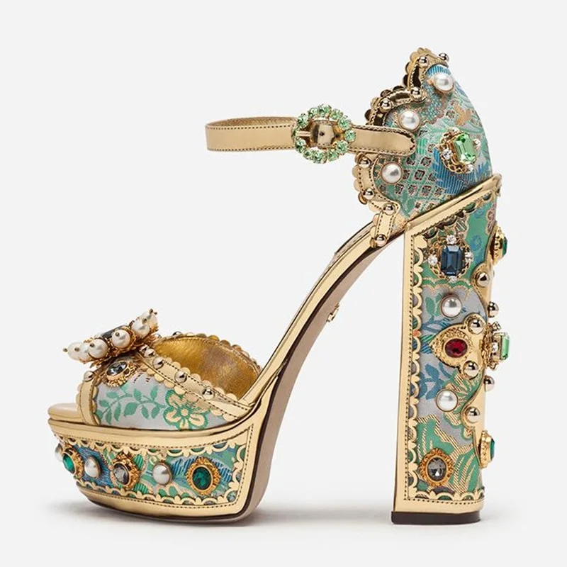 Luxury Gems Pearls Platform Sandals Crystal Woman Extremely High Chunky Heels Buckle Strap Embroidery Shoes Woman Banquet Shoes
Luxury Gems Pearls Platform Sandals Crystal Woman Extremely High Chunky Heels Buckle Strap Embroidery Shoes Woman Banquet Shoes