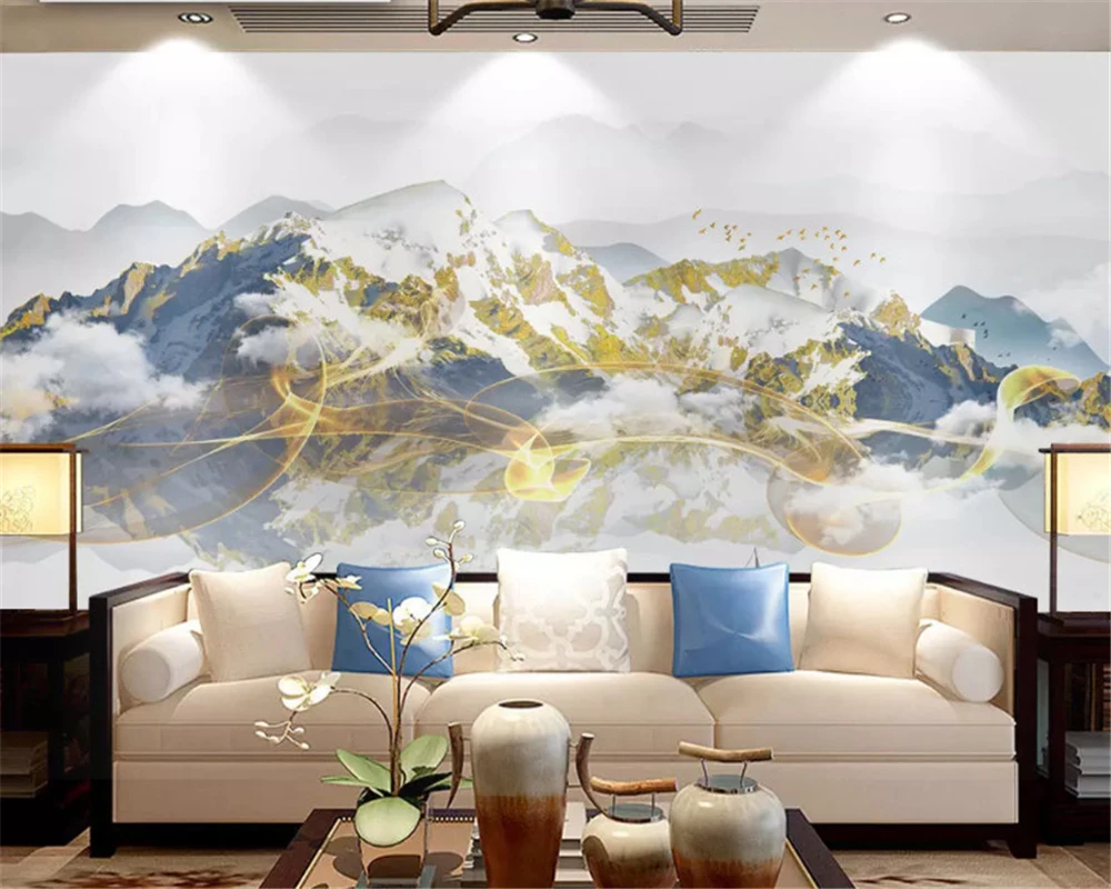 

beibehang Custom silky green papel de parede 3d wallpaper new Chinese abstract ink lines beautiful cloud landscape background