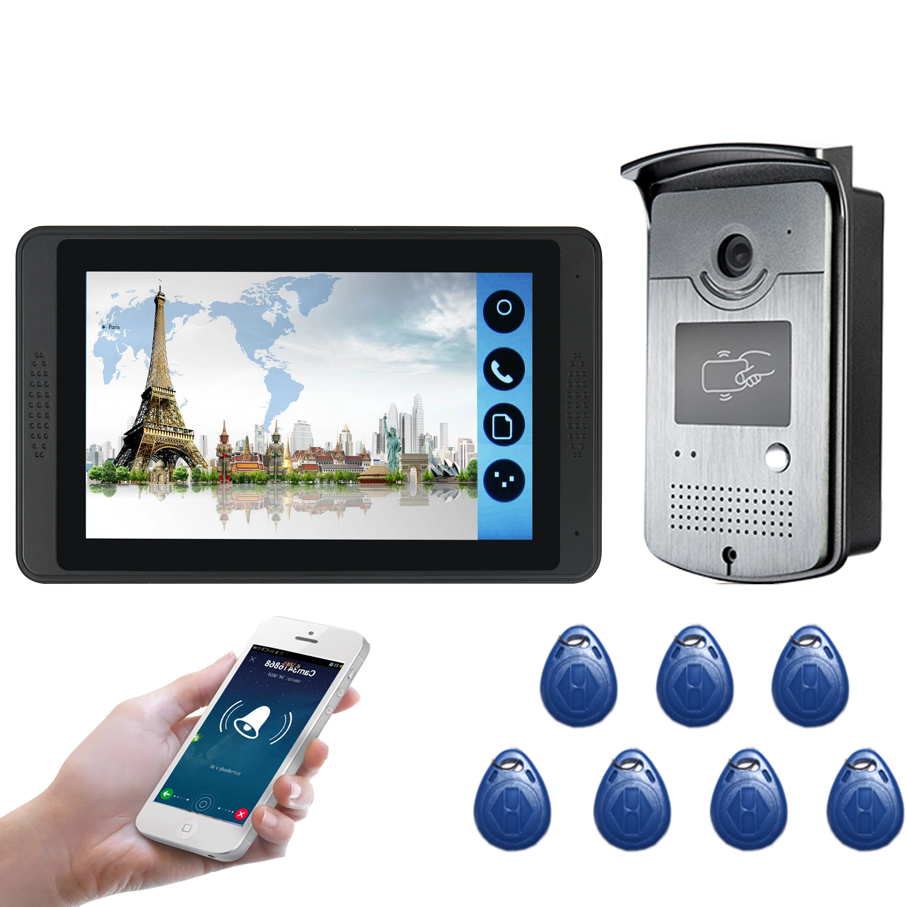 

SmartYIBA Fingerprint RFID Password Video Intercom 7 Inch LCD Wifi Wireless Video Door Phone Doorbell Intercom KIT APP Control