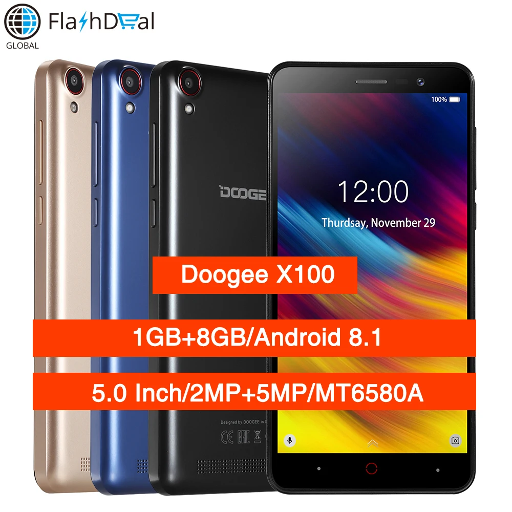 Doogee X100 Android 8 1 MTK6580 четырехъядерный смартфон Гб ОЗУ ПЗУ 3g Две sim карты 5 Мп камера 4200