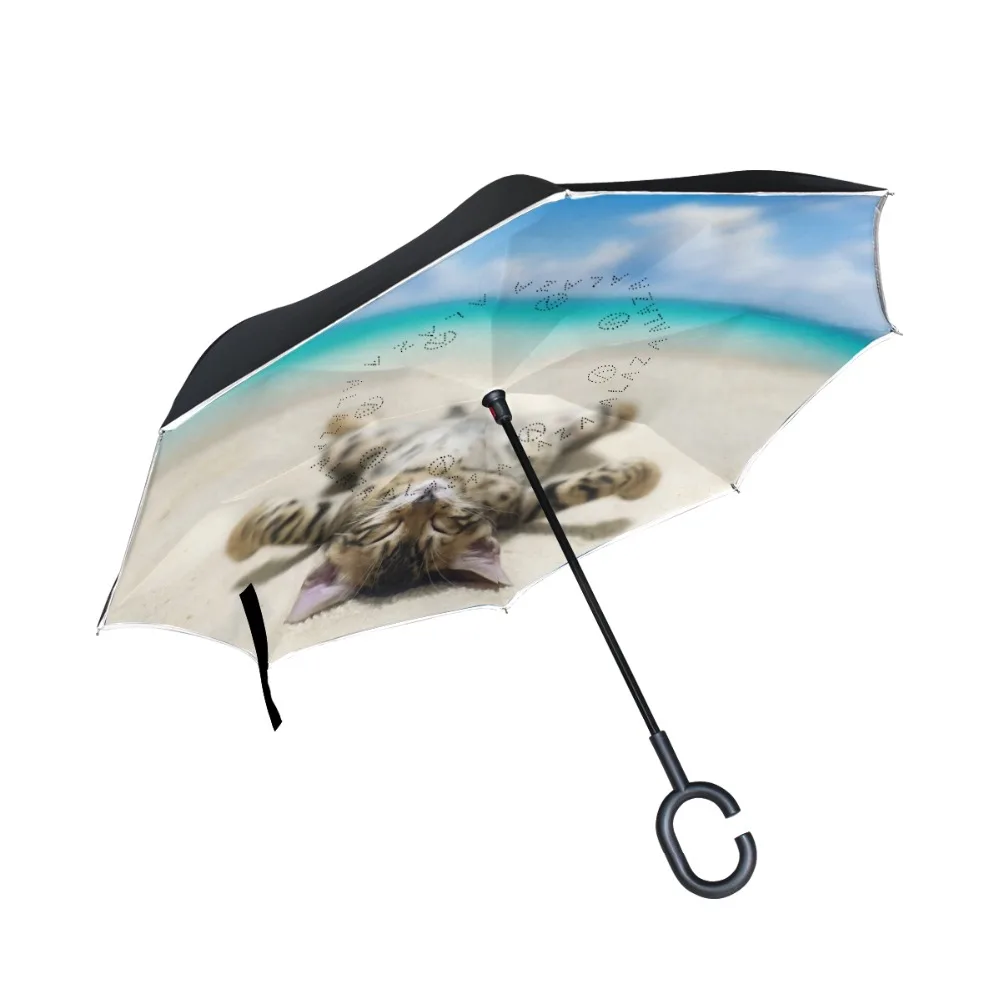 A Cat Lying On Beach Printed Reverse Umbrella Creative Modern Upside Down Umbrella With C-Handle Double Layer Inside-Out For Car
A Cat Lying On Beach Printed Reverse Umbrella Creative Modern Upside Down Umbrella With C-Handle Double Layer Inside-Out For Car