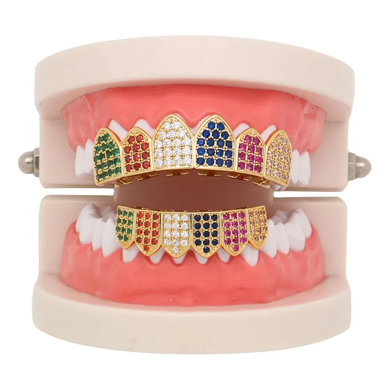 Hip Hop Colorful CZ Teeth Grillz Top Bottom Iced Out Crystal Grills Cosplay Dental Vampire Tooth Caps For Rapper Body Jewelry
Hip Hop Colorful CZ Teeth Grillz Top Bottom Iced Out Crystal Grills Cosplay Dental Vampire Tooth Caps For Rapper Body Jewelry