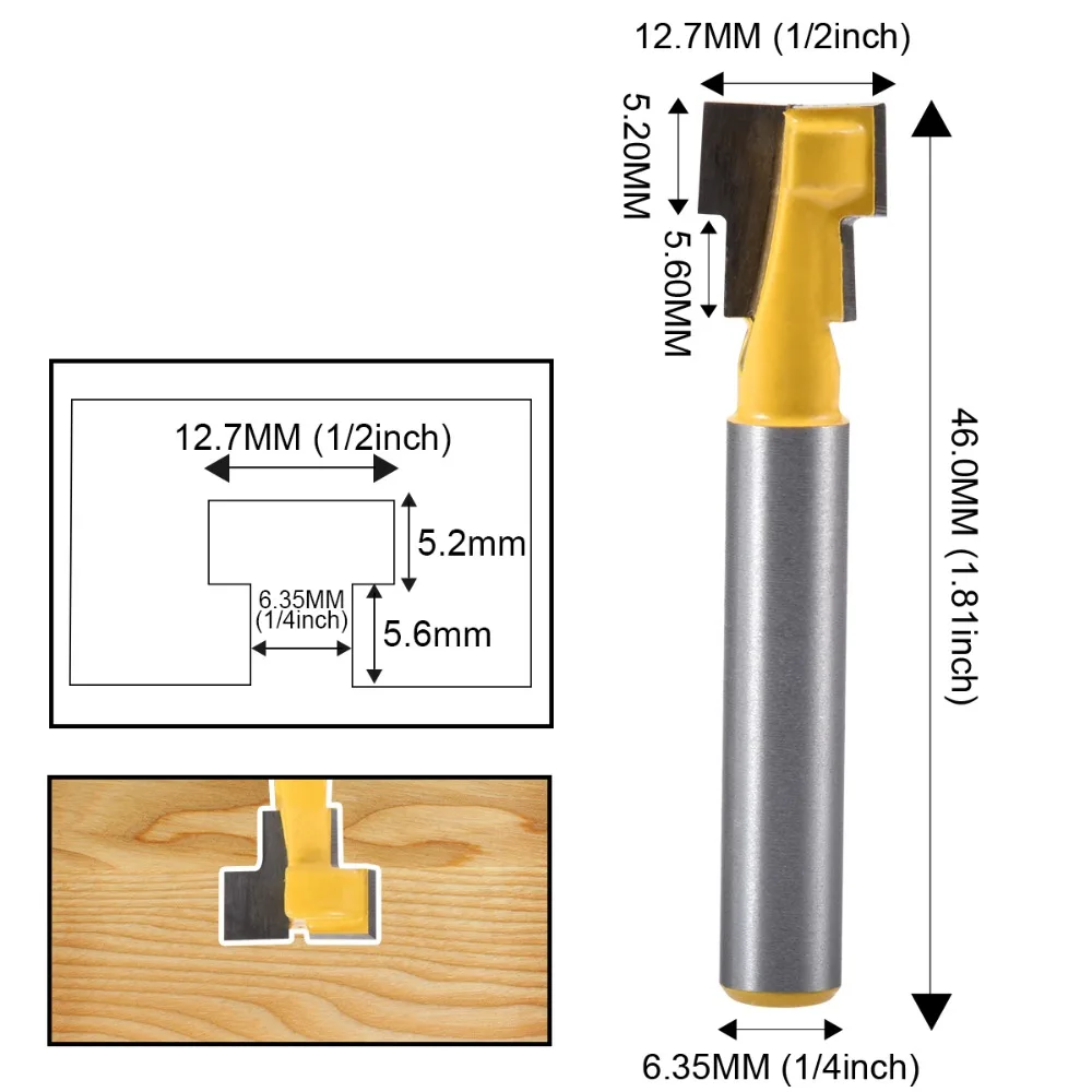 Фото 1 шт. 1/4 "Диаметр хвостовика 1/2" ширина лезвия T Slot фреза - купить