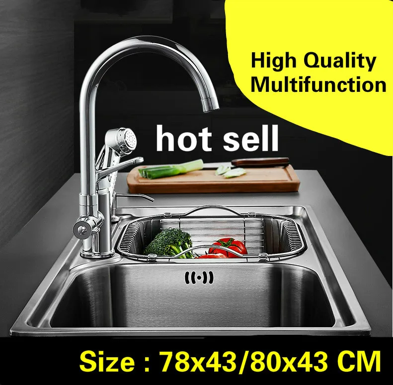 

Free shipping Apartment luxury do the dishes kitchen double groove sink 304 stainless steel standard hot sell big 78x43/80x43 CM