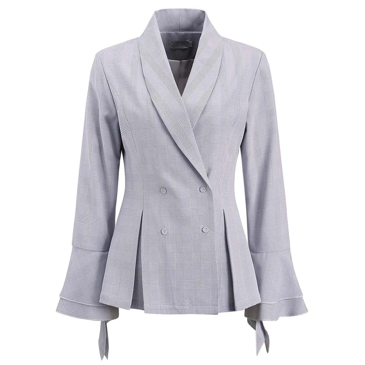 Spring Autumn Nice Female Elegant OL Coat Flare Sleeve Ruffles Plaid Blazer Tunic Plus Size Double Breasted Blazer Tops
Spring Autumn Nice Female Elegant OL Coat Flare Sleeve Ruffles Plaid Blazer Tunic Plus Size Double Breasted Blazer Tops