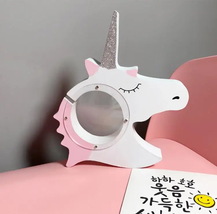Nordic Style Creative Wooden Crafts Unicorn Shape Coin Piggy Bank Kids Room Decoration Birthday Gift Money Saving Box E548
Nordic Style Creative Wooden Crafts Unicorn Shape Coin Piggy Bank Kids Room Decoration Birthday Gift Money Saving Box E548