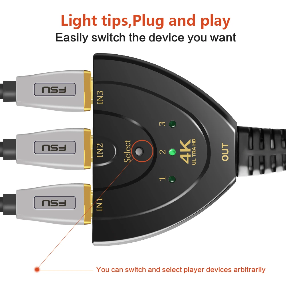 Совместимому с HDMI переключатель 4K * 2K 3D Mini 3 Порты и разъёмы 1.4b 4 Переключатель