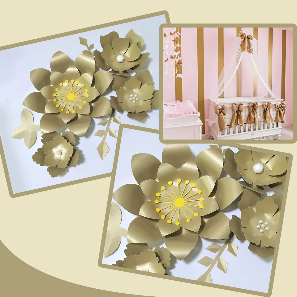 Ручной Работы Золотая Роза Flor DIY бумажные цветы Золотые листья набор для