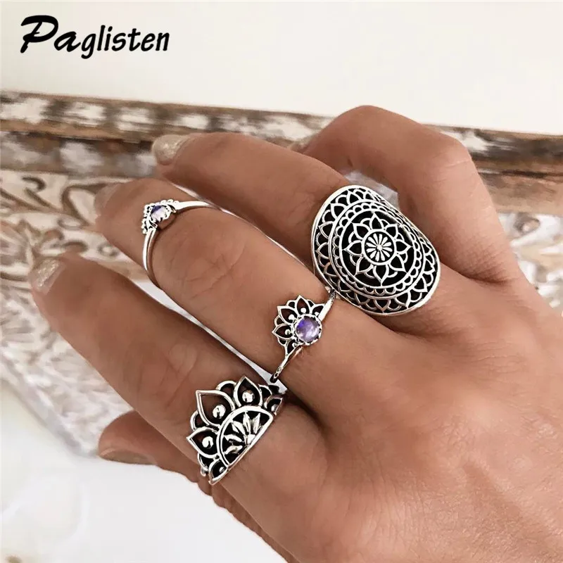 4pcs/Set Inlaid Crystal Ring Sets for Women Boho Beach Vintage Turkish Punk Hollow carved flowers Knuckle Ring
4pcs/Set Inlaid Crystal Ring Sets for Women Boho Beach Vintage Turkish Punk Hollow carved flowers Knuckle Ring