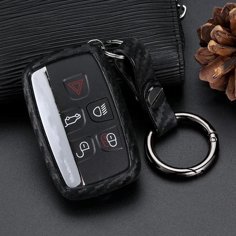 WFMJ Black Carbon Fiber Silicone 5 Buttons Smart Key Chain Cover Case for Land Rover LR4 Range Sport Evoque Discovery LR2 | Автомобили и