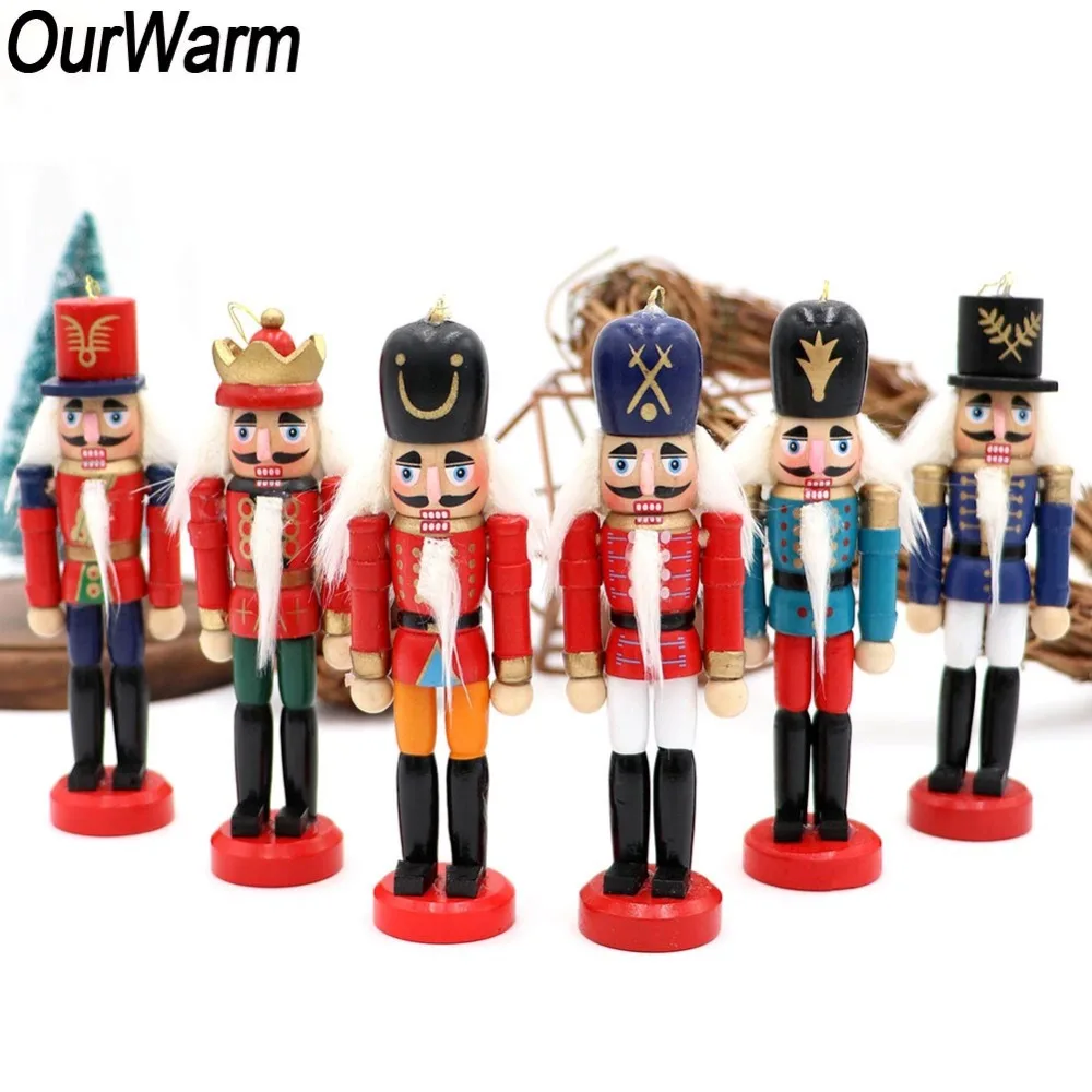 

OurWarm Wood Ornaments Christmas 6pcs Nutcracker Wood Christmas Figures 12cm Walnuts Soldiers Dolls Desktop Decor Christmas Gift