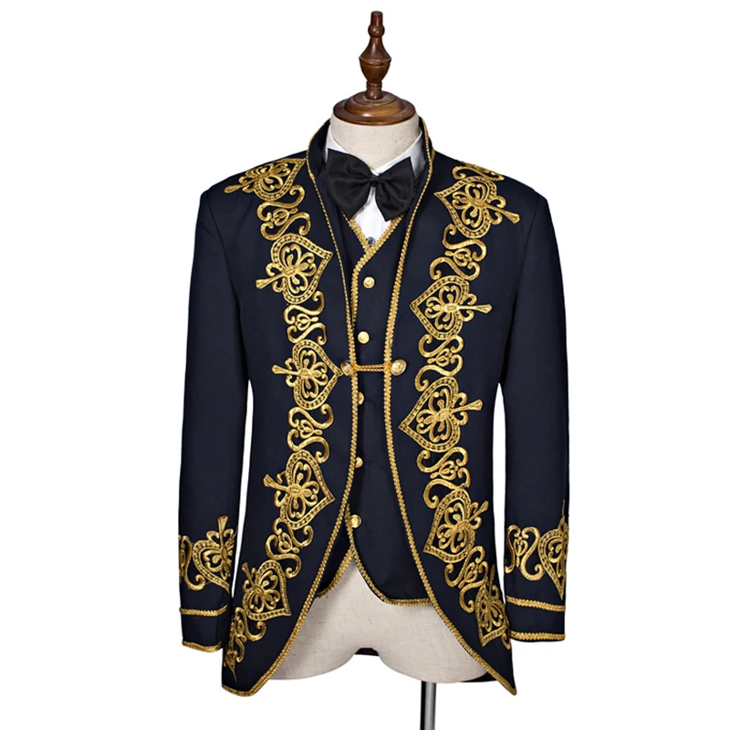 New Black Men's Blazers Suit Long Sleeve Gold Appliques Stage Singer Performance Costume (Include Jacket+Vest+Tie)
New Black Men's Blazers Suit Long Sleeve Gold Appliques Stage Singer Performance Costume (Include Jacket+Vest+Tie)