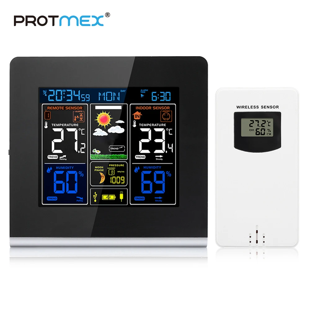 PROTMEX luminous Wall Clock In/Outdoor Weather Station Temperature Humidity Wireless Colorful Display Barometer Weather Forecast
PROTMEX luminous Wall Clock In/Outdoor Weather Station Temperature Humidity Wireless Colorful Display Barometer Weather Forecast
