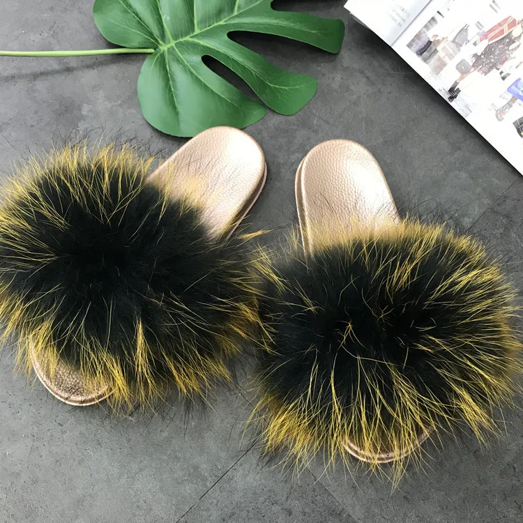 Женские сандалии из натурального меха енота босоножки больших размеров с