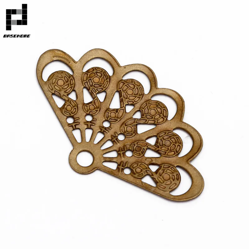 BASEHOME 20pcs 14x23mm Copper Fan Shape Filigree Hollow Pendant Jewelry DIY Components Necklace Bracelet Findings | Украшения и