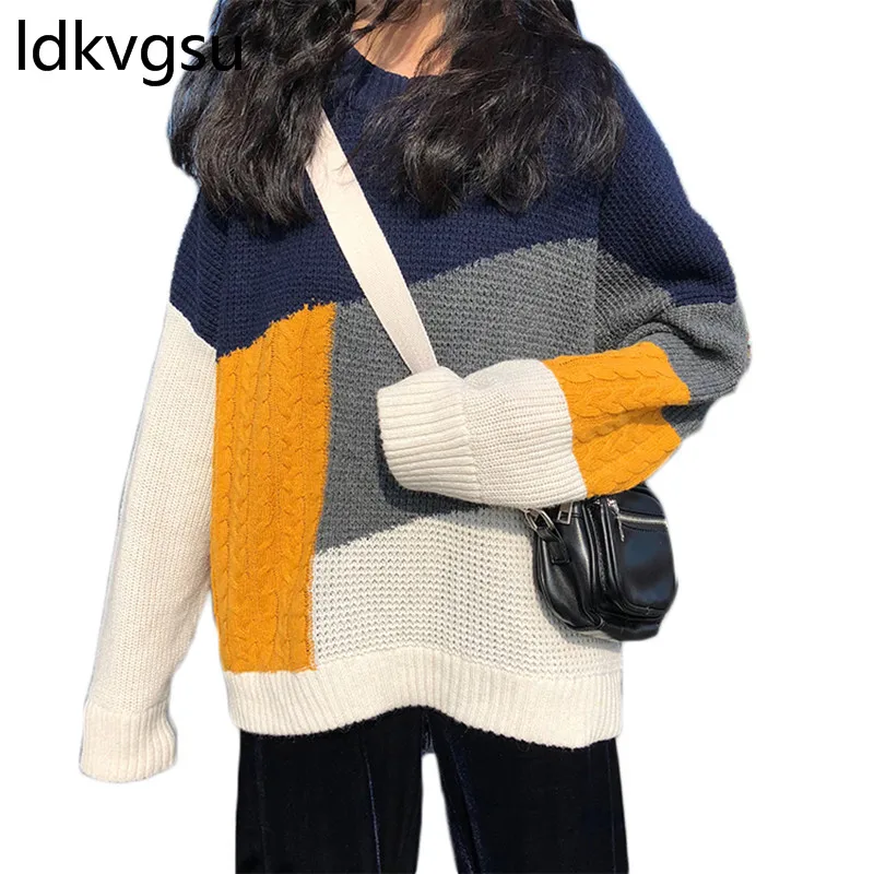 Fight Color Sweet Knit Pullovers Female Spring Autumn Round Neck Sweater Long Sleeve Shirt Women Casual Loose Knit Jackets f110
Fight Color Sweet Knit Pullovers Female Spring Autumn Round Neck Sweater Long Sleeve Shirt Women Casual Loose Knit Jackets f110