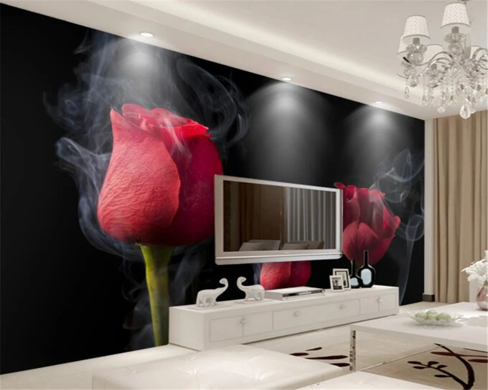 

Beibehang Custom home decoration 3d wallpaper romantic smoke red roses TV backdrop wall wallpapers for living room papel pintado