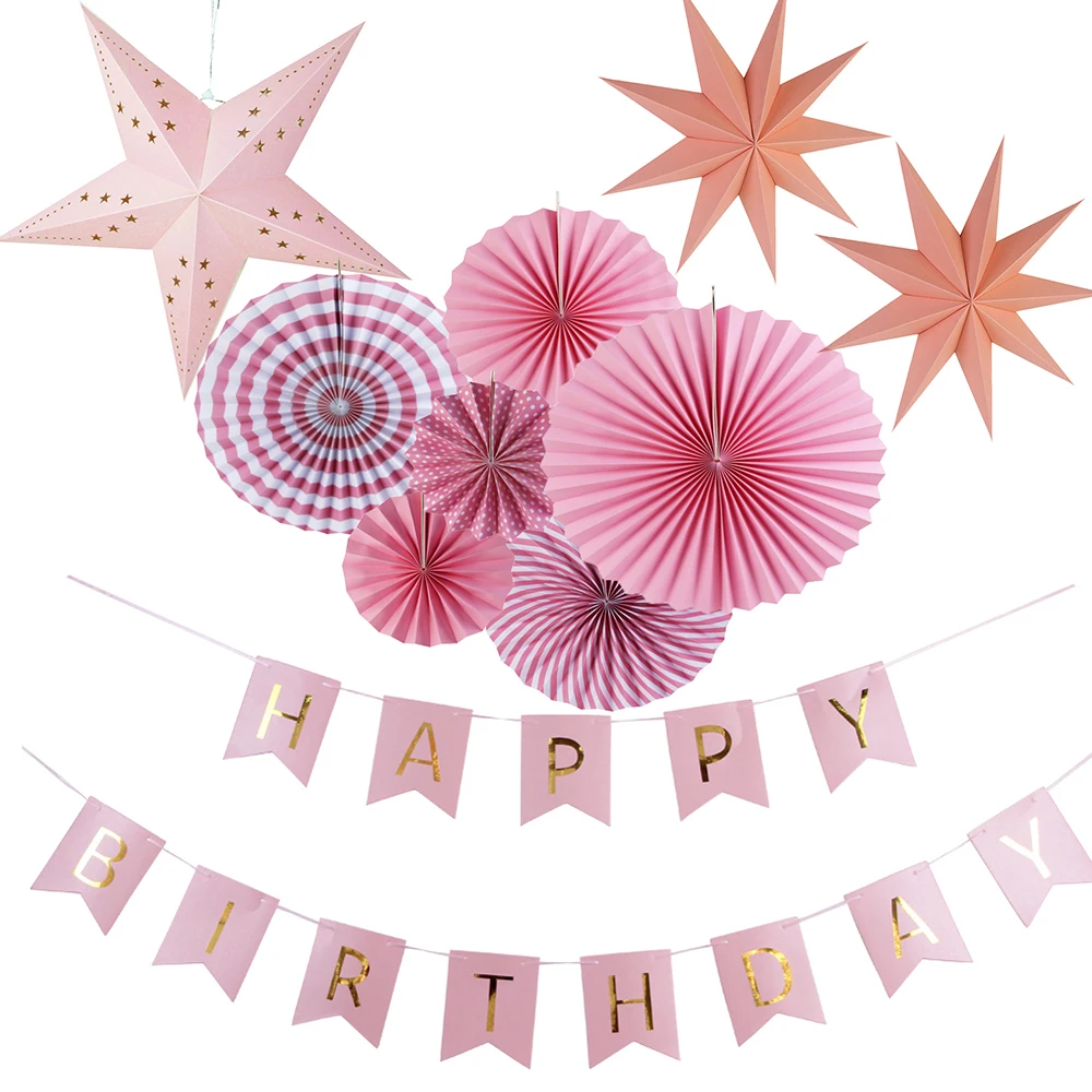 Pack of 10 Pink Shade Hanging Decorations Paper Rosette/Happy Birthday Banner/Paper Star Lanterns for Kids Birthday Baby Shower
Pack of 10 Pink Shade Hanging Decorations Paper Rosette/Happy Birthday Banner/Paper Star Lanterns for Kids Birthday Baby Shower