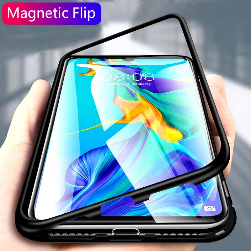 Магнитный чехол из закаленного стекла для Huawei P40 P30 P20 Pro Lite Mate 20 Honor 10 8x Nova 4E 3E