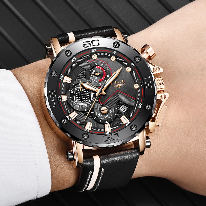 Часы наручные LIGE мужские с хронографом брендовые Модные Роскошные Кварцевые
