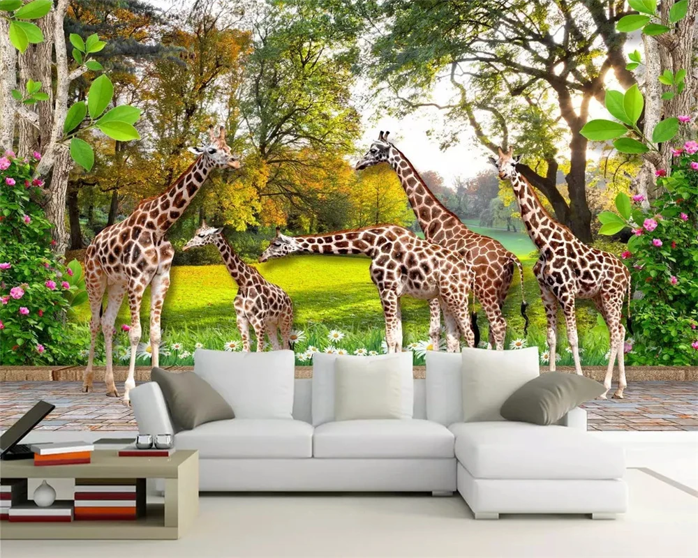 

beibehang Custom Modern 3d Wallpaper Animal World Giraffe Home and Forest Children Stereo 3D Background wall papers home decor