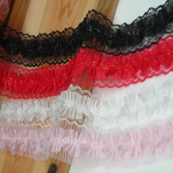Wholesale price 20mts/pack 4.5cm white/black/pink/red DIY ruffle 2layer chiffon lace trimming garment accessary W157
Wholesale price 20mts/pack 4.5cm white/black/pink/red DIY ruffle 2layer chiffon lace trimming garment accessary W157