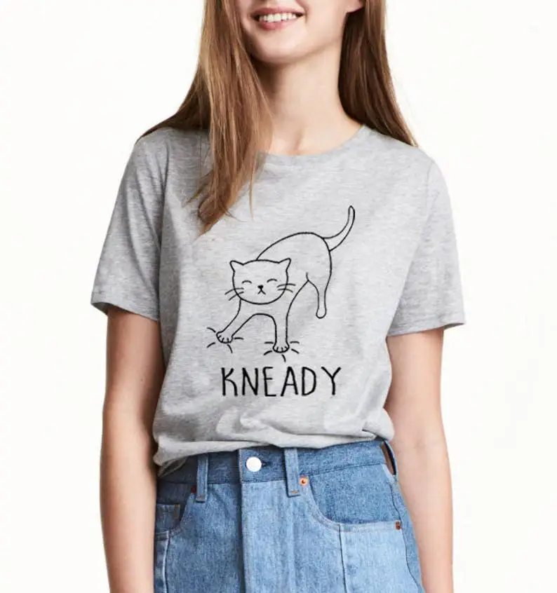 

Skuggnas New Arrival Kneady CAT t-shirt needy love t shirts Short Sleeve Fashion Tumblr T Shirt 90s aesthetic Clothing Drop ship