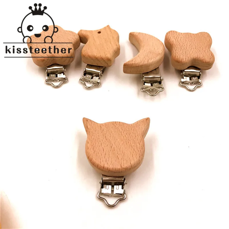 Wooden Cat Shaped Pacifier Clip Silicone Bead Baby clip teething Accessories Clasps Toy DIY Chain Tool | Мать и ребенок