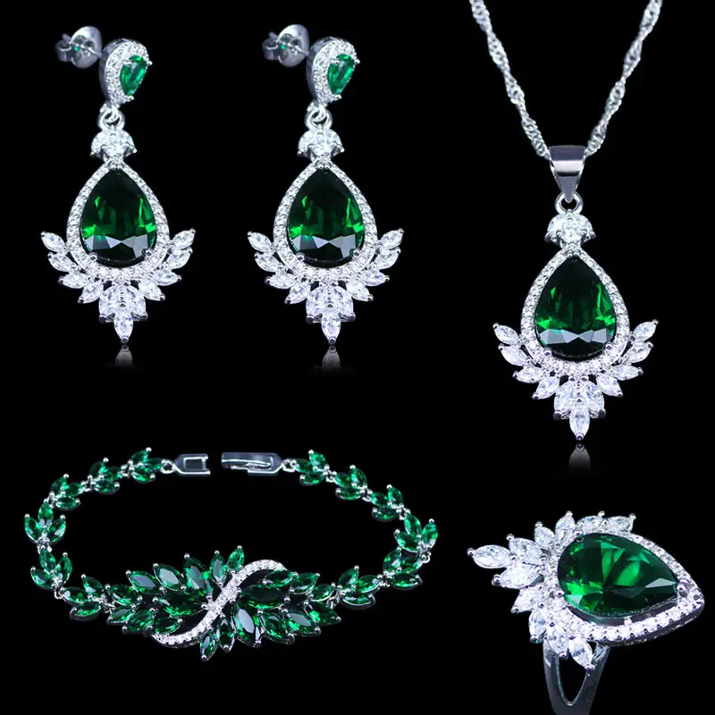 Engagement Jewelry Silver Color Jewelry Sets Women's Green Cubic Zircon Earrings/Rings/Pendant/Necklace/Bracelets Sets
Engagement Jewelry Silver Color Jewelry Sets Women's Green Cubic Zircon Earrings/Rings/Pendant/Necklace/Bracelets Sets