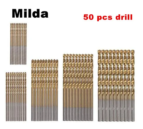 Milda 50 шт. 1/1. 5/2. 0/2. 5/3 мм HSS набор сверл с титановым покрытием металлическое