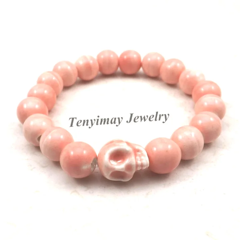 Pink Skull Charm Bracelets 10mm Ceramic Beaded Elastic Bracelets For Halloween 12pcs Wholesale
Pink Skull Charm Bracelets 10mm Ceramic Beaded Elastic Bracelets For Halloween 12pcs Wholesale