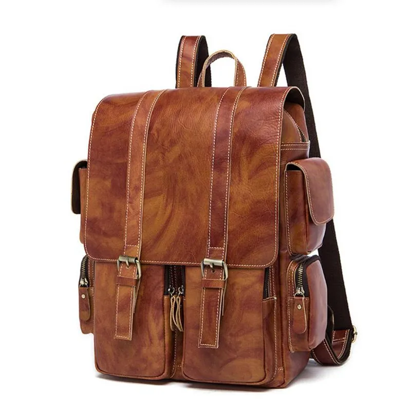 Мужской рюкзак из натуральной кожи модная Вместительная дорожная сумка воловьей